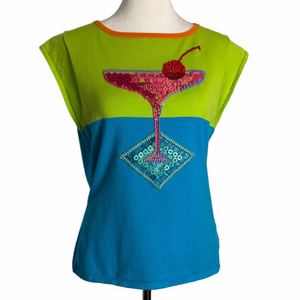Vintage Michael Simon Colorful Cocktail Embroidered Women's Top Size L Martini